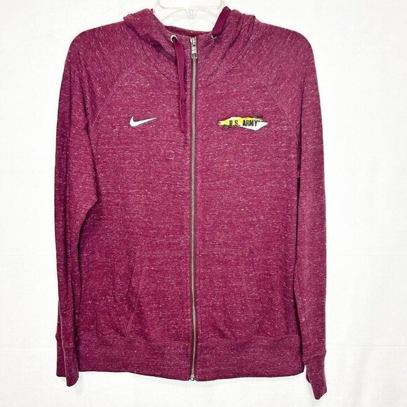 Nike U.S. Army Full Zip Hoodie Sweatshirt Womens Size L Purple Wine Lightweight - Picture 1 of 7